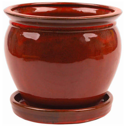 Southern Patio Wisteria 12 Inch Diameter Ceramic Planter Pot with Saucer, Red