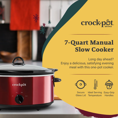 Crock-Pot 7 Quart Capacity Food Slow Cooker Home Cooking Kitchen Appliance, Red