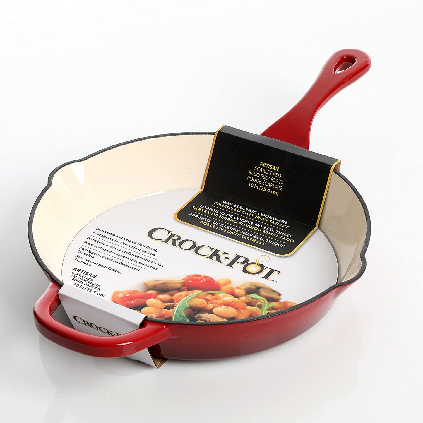Crock-Pot 10" Artisan Enameled Non Stick Round Cast Iron Skillet, Scarlet Red