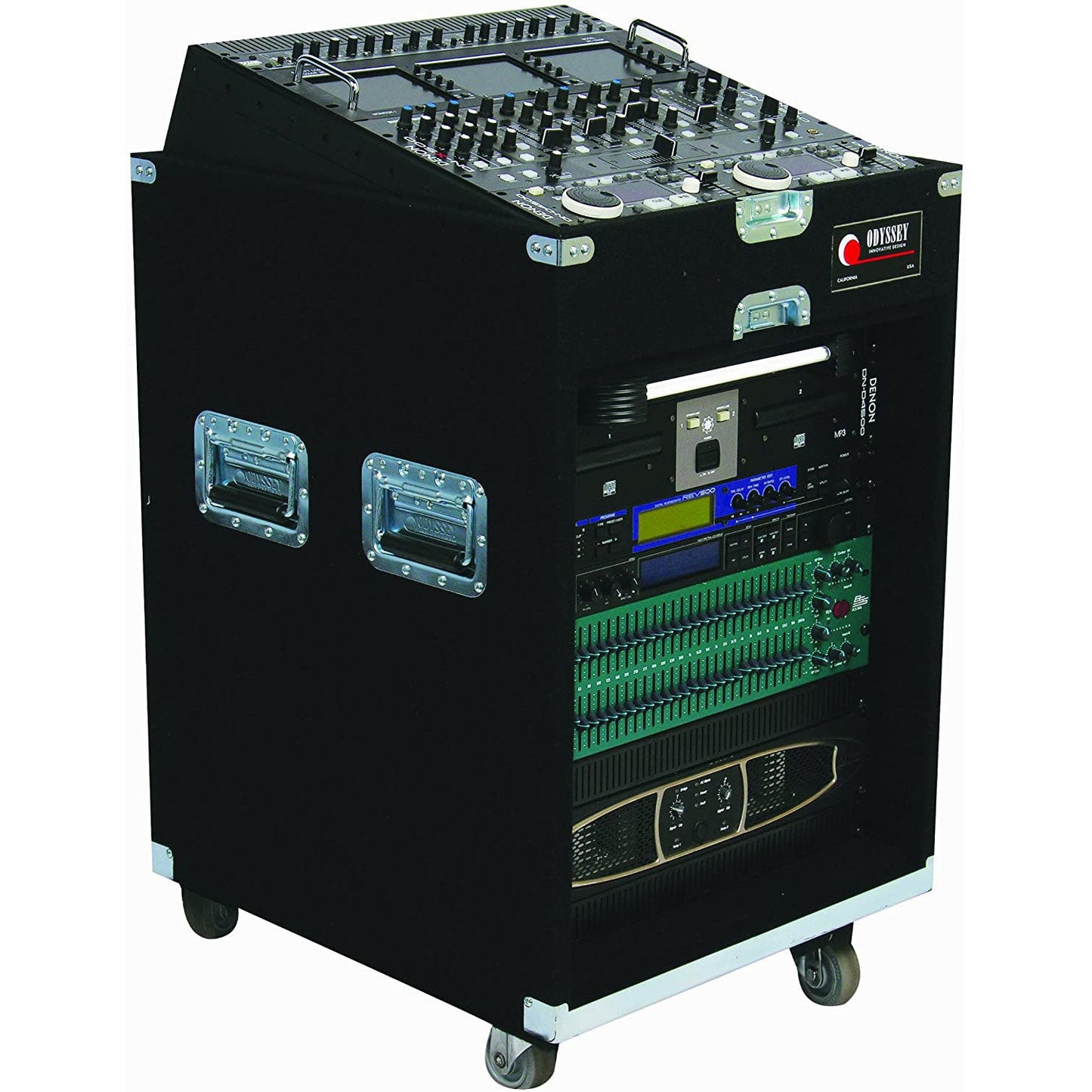 Odyssey 11U Top 12U Bottom CXP Portable Carpet Combo Rack with Caster Wheels