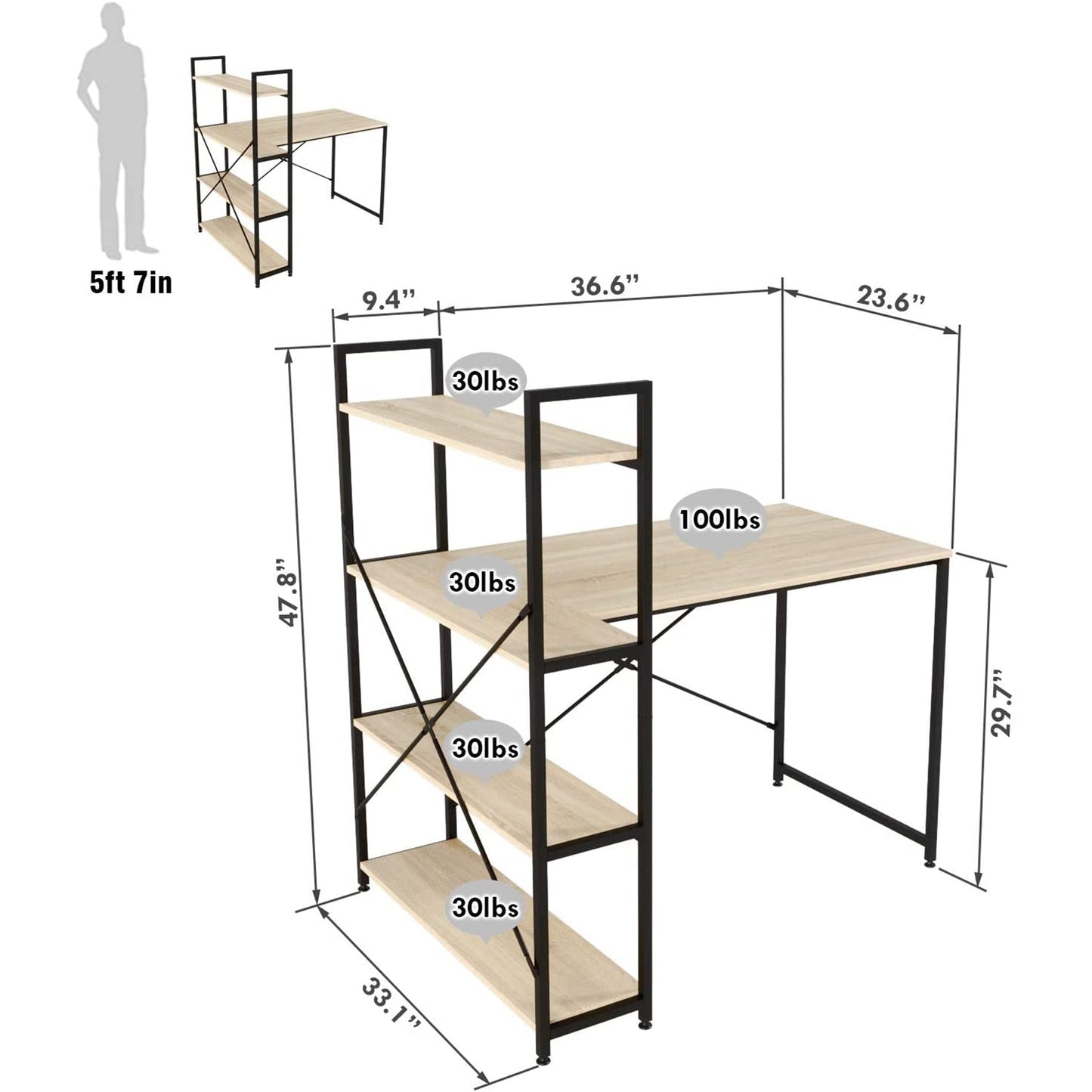 Nost & Host L Shaped Contemporary Home Office Computer Desk with Shelves, Oak