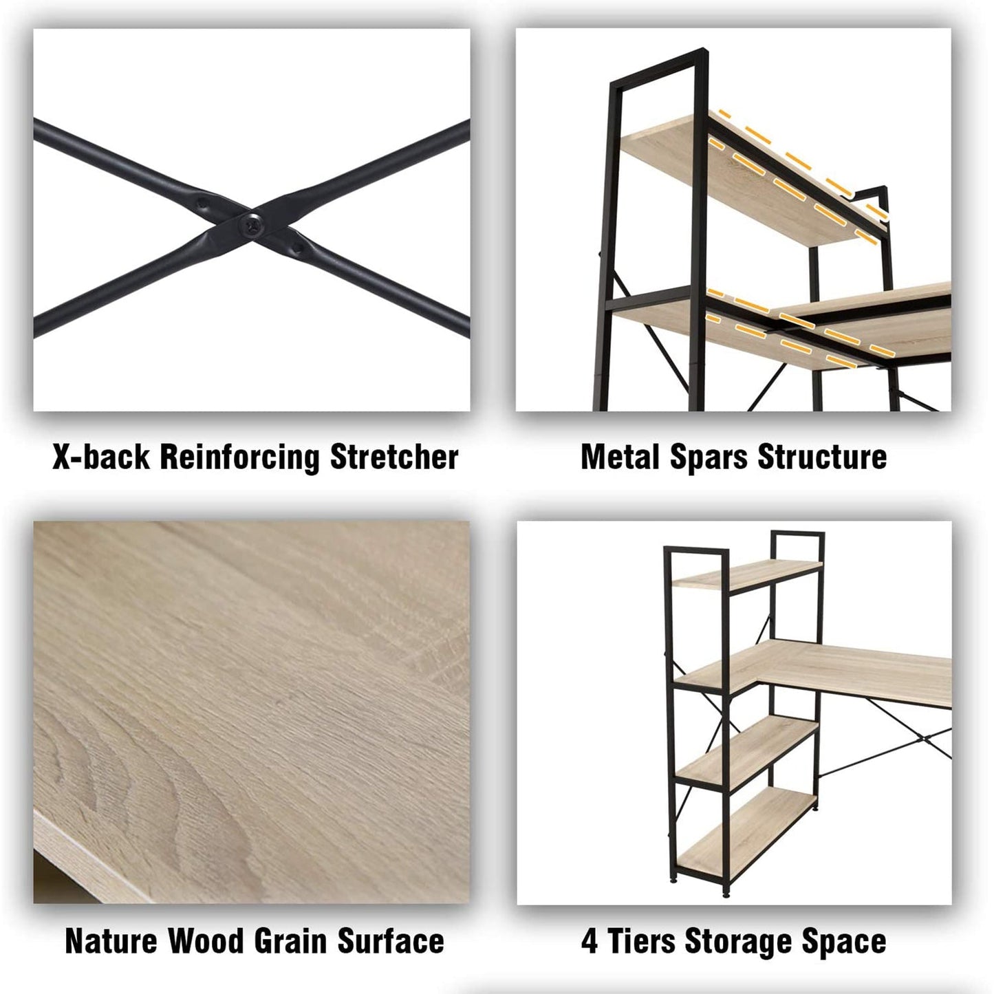 Nost & Host L Shaped Contemporary Home Office Computer Desk with Shelves, Oak