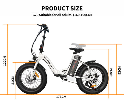 G20 Folding Electric Bike Ebike Bicycle 500W Motor 20" Fat Tire With 36V/13Ah Li-Battery New Model