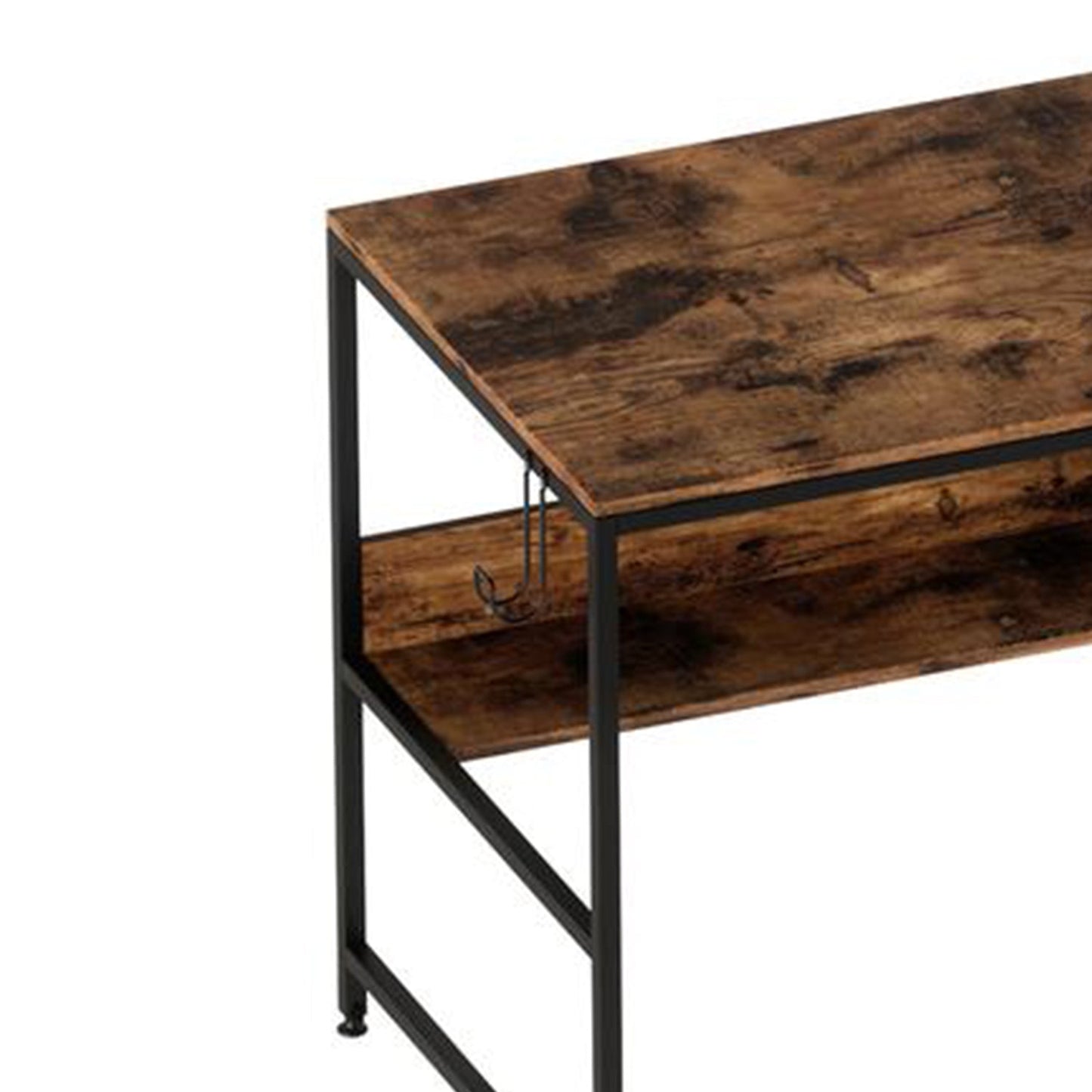 Bestier Computer Office Desk Workstation w/ Storage Shelves & Hook, Rustic Brown