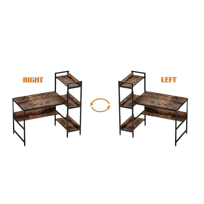 Bestier Computer Office Desk Workstation w/ Storage Shelves & Hook, Rustic Brown