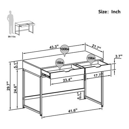 Bestier Office Writing Computer Workstation Home Office Desk w/ 2 Drawers, Brown