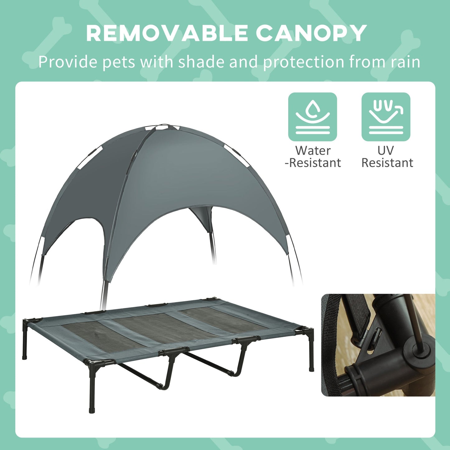 Elevated Portable Dog Cot Pet Bed with UV Protection Canopy Shade, 48 inch, Gray