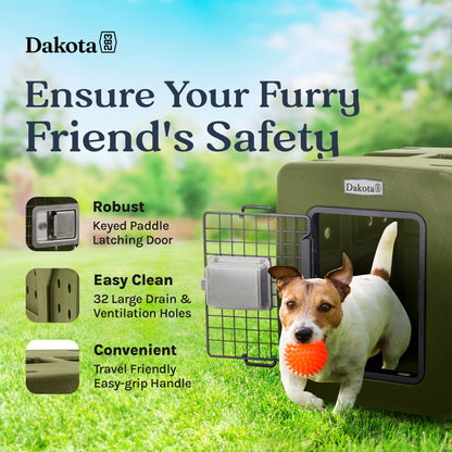 Dakota 283 G3 Small Easy To Clean Dog Kennel w/ Handle & Latching Door, Olive