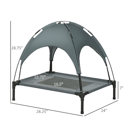 Elevated Portable Dog Cot Pet Bed With UV Protection Canopy Shade, 30 inch, Gray