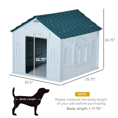 Plastic Dog House, Water Resistant Puppy Shelter Indoor Outdoor with Door, for Medium and Small Dogs, Blue