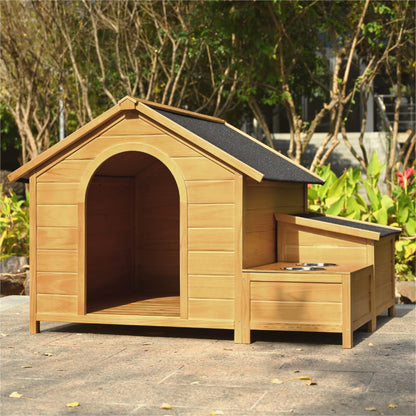 51.18" L x 43.7" W x 37" H Large Size Wooden Dog House, Dog Crate For large dog breeds, Cabin Style Raised Dog Shelter with Asphalt Roof, Solid Wood, Weatherproof, Nature