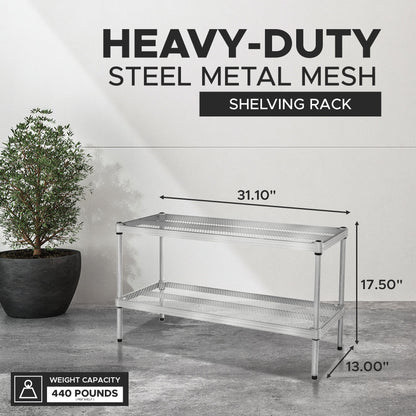 Design Ideas MeshWorks 2 Tier Full-Size Metal Storage Shelving Unit Rack, Silver
