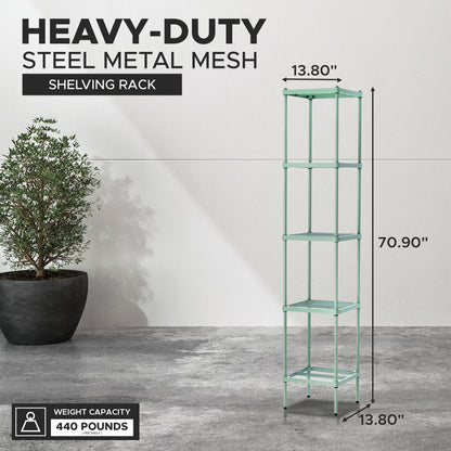 Design Ideas MeshWorks 5 Tier Tower Metal Storage Shelving Unit Rack, Sage Green