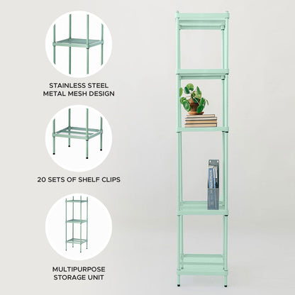 Design Ideas MeshWorks 5 Tier Tower Metal Storage Shelving Unit Rack, Sage Green