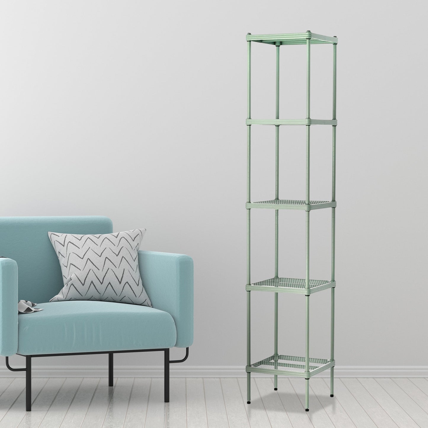 Design Ideas MeshWorks 5 Tier Tower Metal Storage Shelving Unit Rack, Sage Green