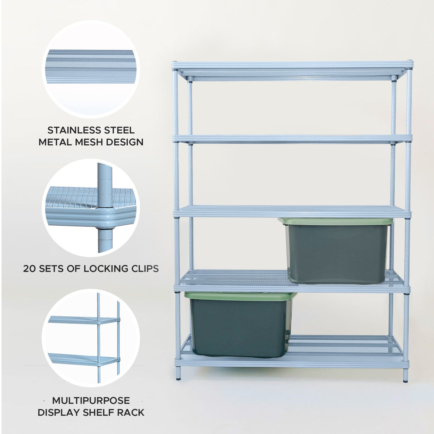 Design Ideas MeshWorks 5 Tier Full-Size Metal Storage Shelving Unit Rack, Blue