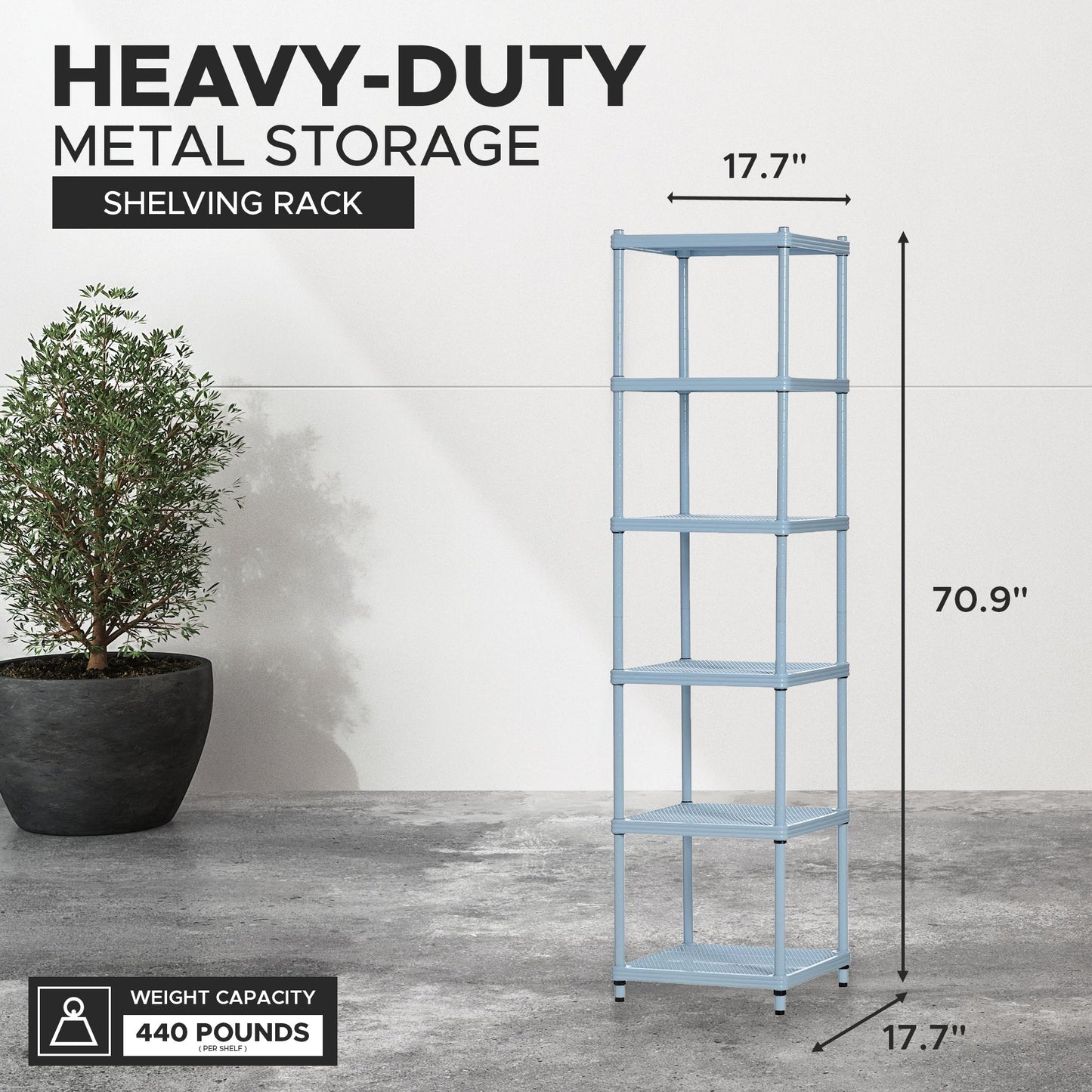 Design Ideas MeshWorks 6 Tier Tower Metal Storage Shelving Unit Rack, Sky Blue