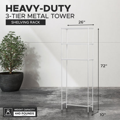 Design Ideas MeshWorks 3 Tier Metal Bathroom Storage Shelving Unit Rack, White