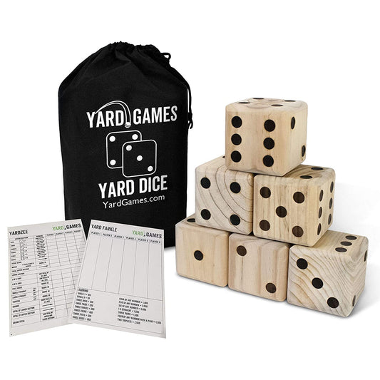 YardGames Giant Outdoor 3.5 Inch Wooden Dice Set with Scorecards & Case