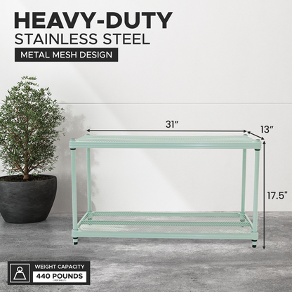 Design Ideas MeshWorks 2 Tier Full Size Metal Storage Shelving Unit, Sage Green
