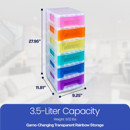 Really Useful Box Slimline 3.5 Litre Storage Tower Transparent Rainbow Drawer