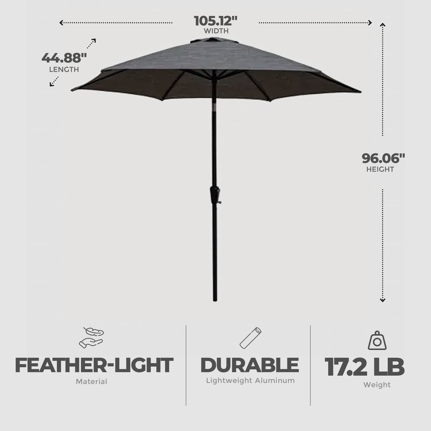 Four Seasons Courtyard Tuscany Market Aluminum Umbrella w/ Crank and Tilt, Gray