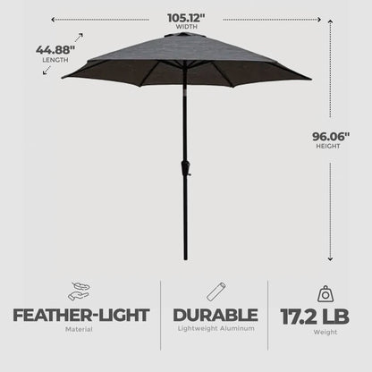 Four Seasons Courtyard Tuscany Market Aluminum Umbrella w/ Crank and Tilt, Gray