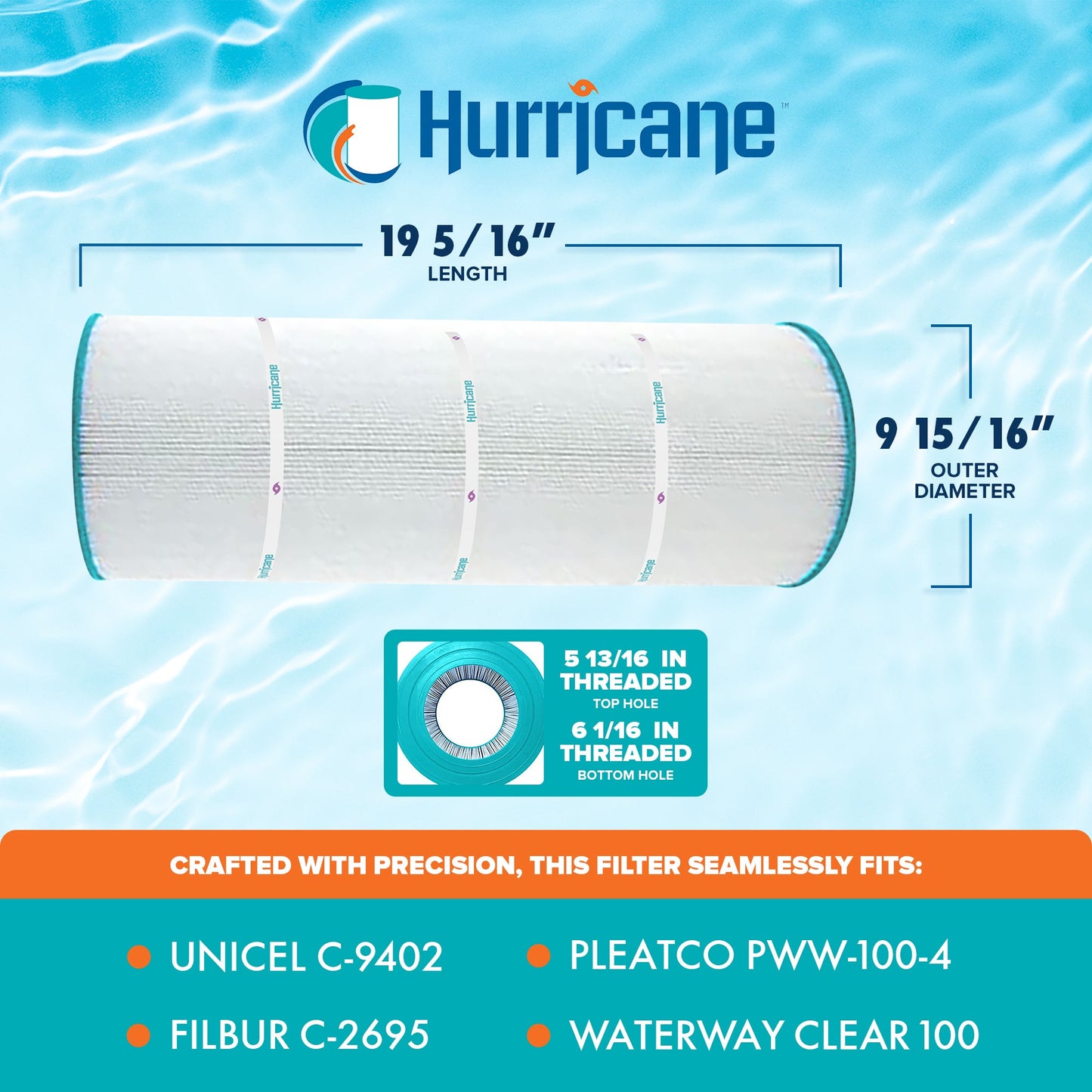 Hurricane HF9402-01 Advanced Pool and Spa Filter Cartridge Replacement, White
