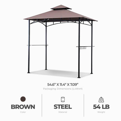 Four Seasons Courtyard Grill Gazebo w/ LED Lights and Powder Coated Frame, Brown