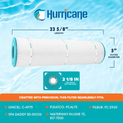 Hurricane Filters HF4970-01 Advanced Spa Filter Cartridge Replacement for Unicel C-4970, Filbur FC-2930, and Other Compatible Models