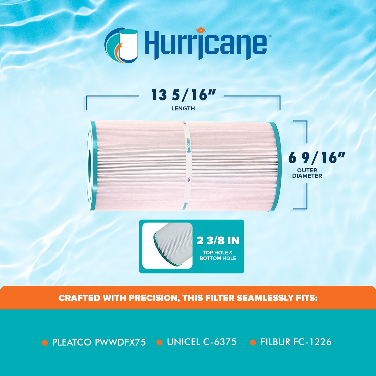 Hurricane Advanced Spa Filter Cartridge for PWWDFX75, C-6375, and FC-1226, White