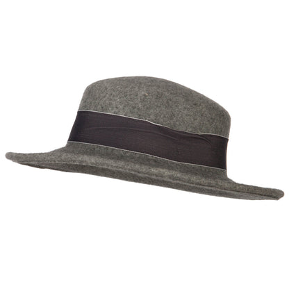 Women's Wool Wide Ribbon Band Trim Folded Wide Brim Bowler Fedora hat