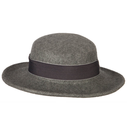 Women's Wool Wide Ribbon Band Trim Folded Wide Brim Bowler Fedora hat