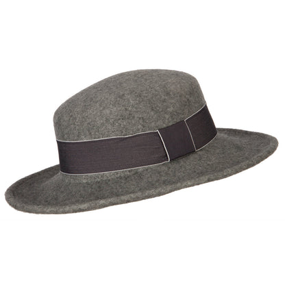 Women's Wool Wide Ribbon Band Trim Folded Wide Brim Bowler Fedora hat