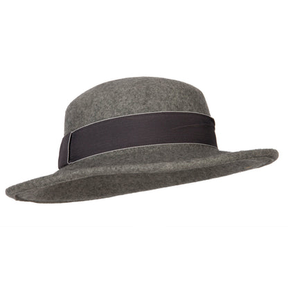 Women's Wool Wide Ribbon Band Trim Folded Wide Brim Bowler Fedora hat