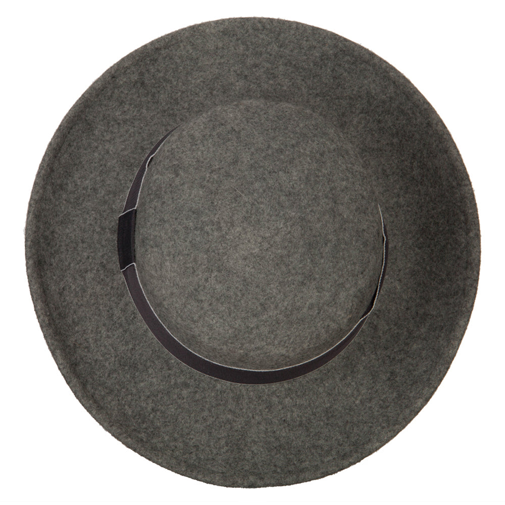 Women's Wool Wide Ribbon Band Trim Folded Wide Brim Bowler Fedora hat