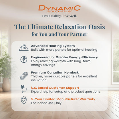 Dynamic Barcelona 2 Person Hemlock Wood Low EMF FAR Infrared Sauna (Damaged)