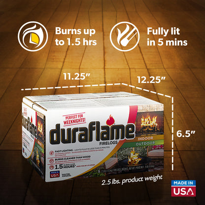 Duraflame 2.5 lbs Indoor Outdoor Fireplace Pit Firelog 3 Hr Burn Time (12 Pack)