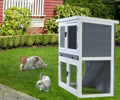 Two-layer solid wooden with easy clear tray for bunny rabbitsWooden Pet House Rabbit Bunny Wood Hutch House Dog House Chicken Coops Chicken Cages Rabbit Cage