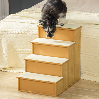 Pet Stairs, Small Pet Steps with Cushioned Removable Covering for Dogs and Cats Up To 22 Lbs., Natural