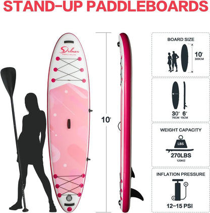 Inflatable Stand Up Paddle Board "Simple Deluxe Premium SUP for All Skill Levels, Pink Paddle Boards for Adults & Youth, Blow Up Stand-Up Paddleboards with Accessories & Backpack, Surf Control