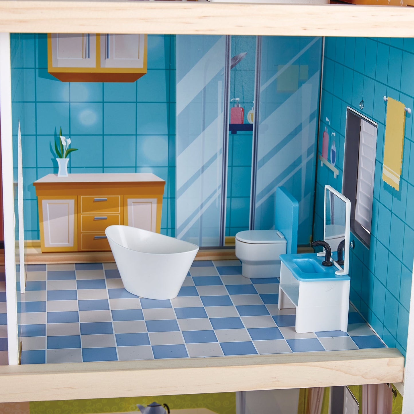 Hape Little Room Pretend Play 3 Story Wood Doll House & Furniture for Age 3 & Up