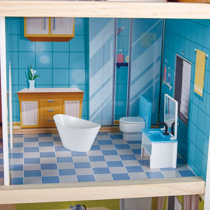 Hape Little Room Pretend Play 3 Story Wood Doll House & Furniture for Age 3 & Up