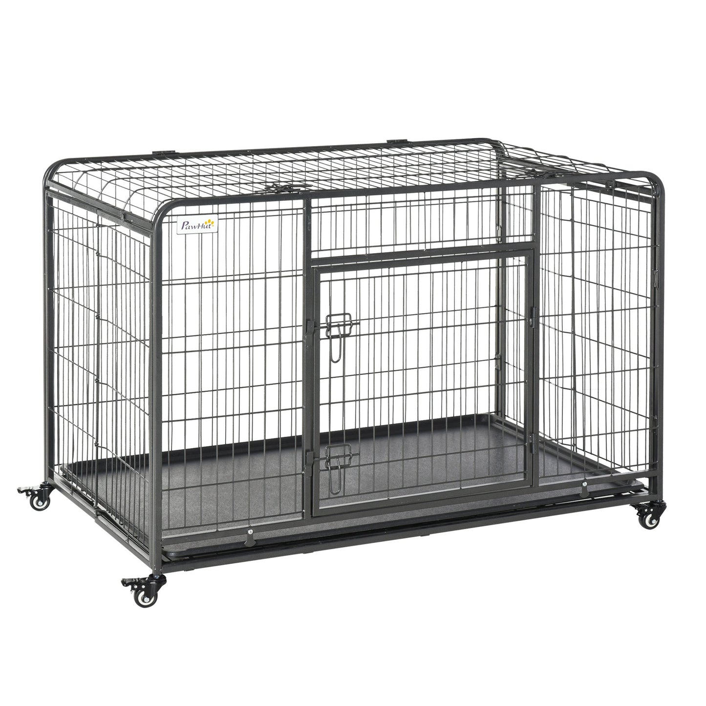 Folding Design Heavy Duty Metal Dog Cage Crate & Kennel with Removable Tray and Cover, & 4 Locking Wheels, Indoor/Outdoor 49"