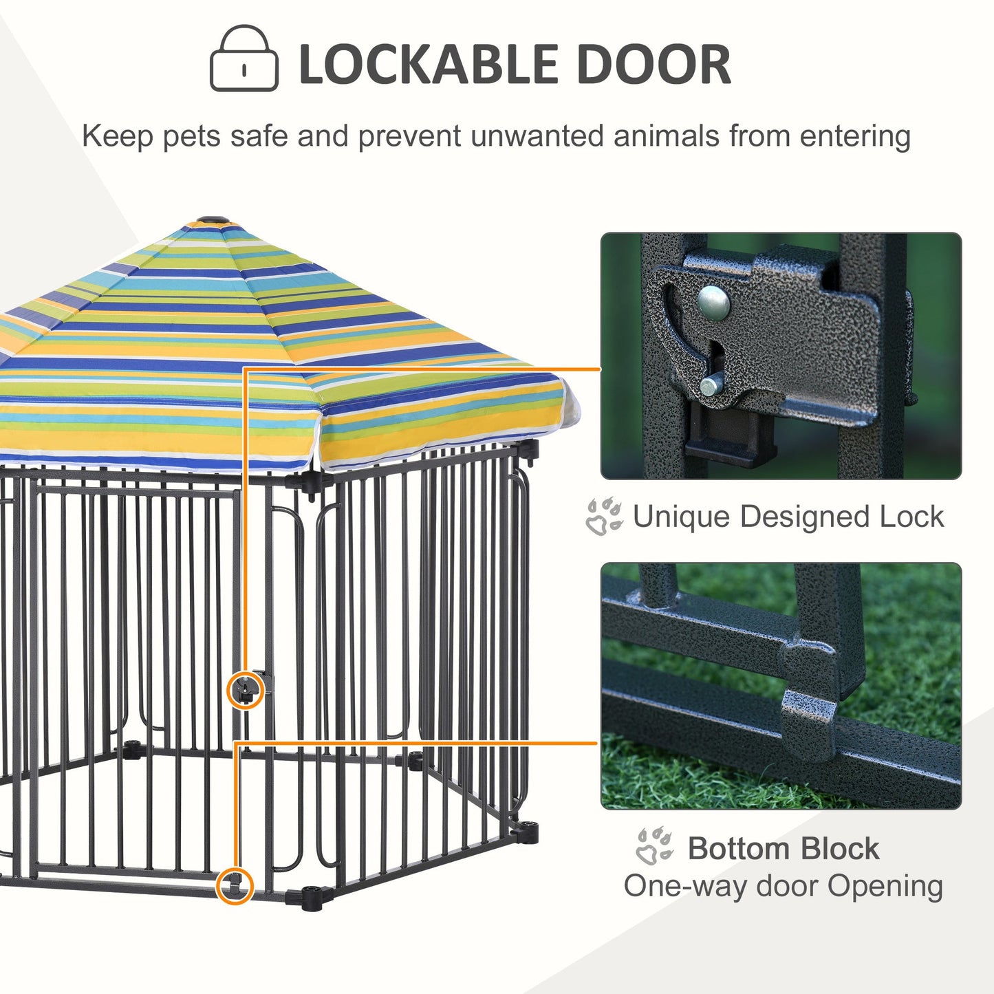 48" x 41" Heavy-Duty Metal Dog Playpen, Outdoor Pet Cage Kennel, Puppy Exercise Fence Barrier with Weather-Resistant Polyester Roof, Locking Door, & Metal Frame