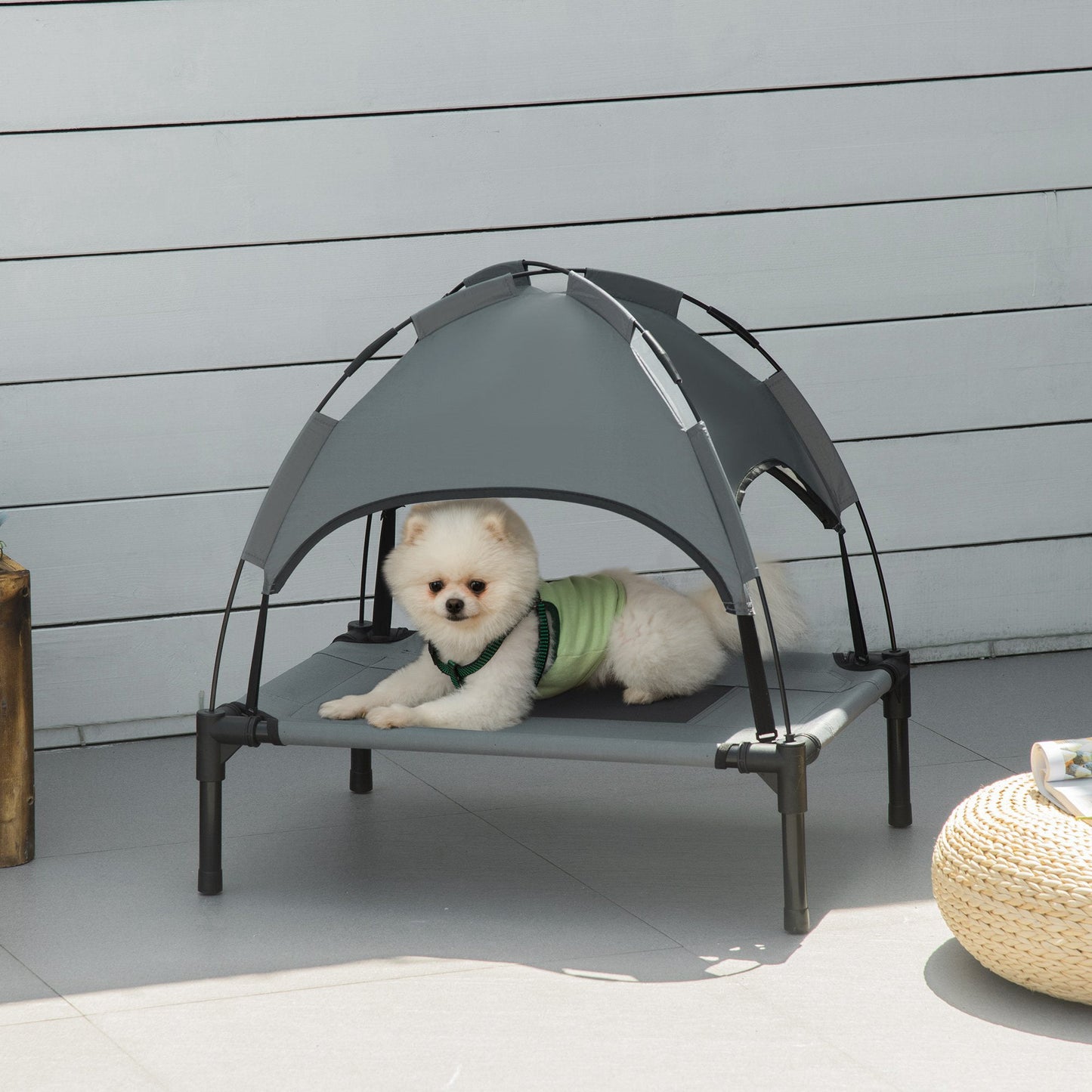 Elevated Portable Dog Cot Pet Bed with UV Protection Canopy Shade, 24 inch, Gray