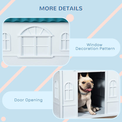 Plastic Dog House, Water Resistant Puppy Shelter Indoor Outdoor with Door, for Medium and Small Dogs, Blue