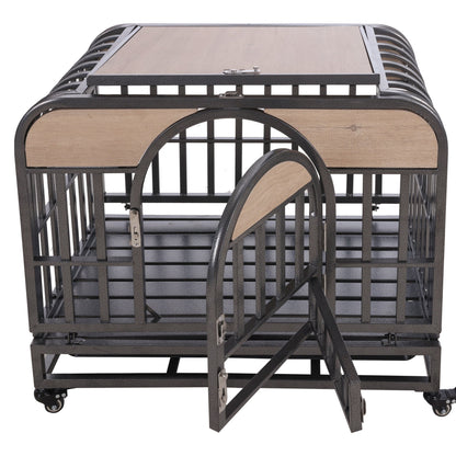 32in Heavy Duty Dog Crate, Furniture Style Dog Crate with Removable Trays and Wheels for High Anxiety Dogs