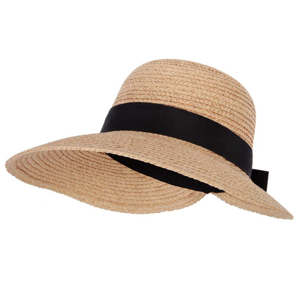 Women's Raffia Braid Bow Ribbon Band Accented Large Brim Sun Hat