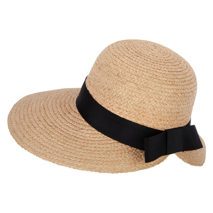 Women's Raffia Braid Bow Ribbon Band Accented Large Brim Sun Hat